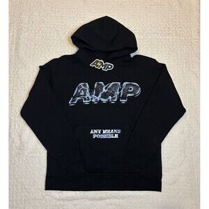 NWT AMP Any Means Possible Brand New Hoodie Black Blue Lightning Size L